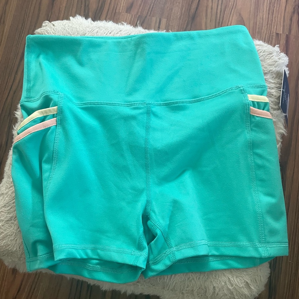 NWT Marika Women's Athletic Shorts Teal Colorful Pockets Size Large